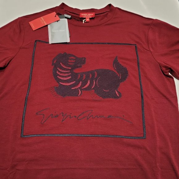 NWT Giorgio Armani Milano Limited Edition Men's T-Shirt Size: 46 S Small Maroon - Picture 2 of 12